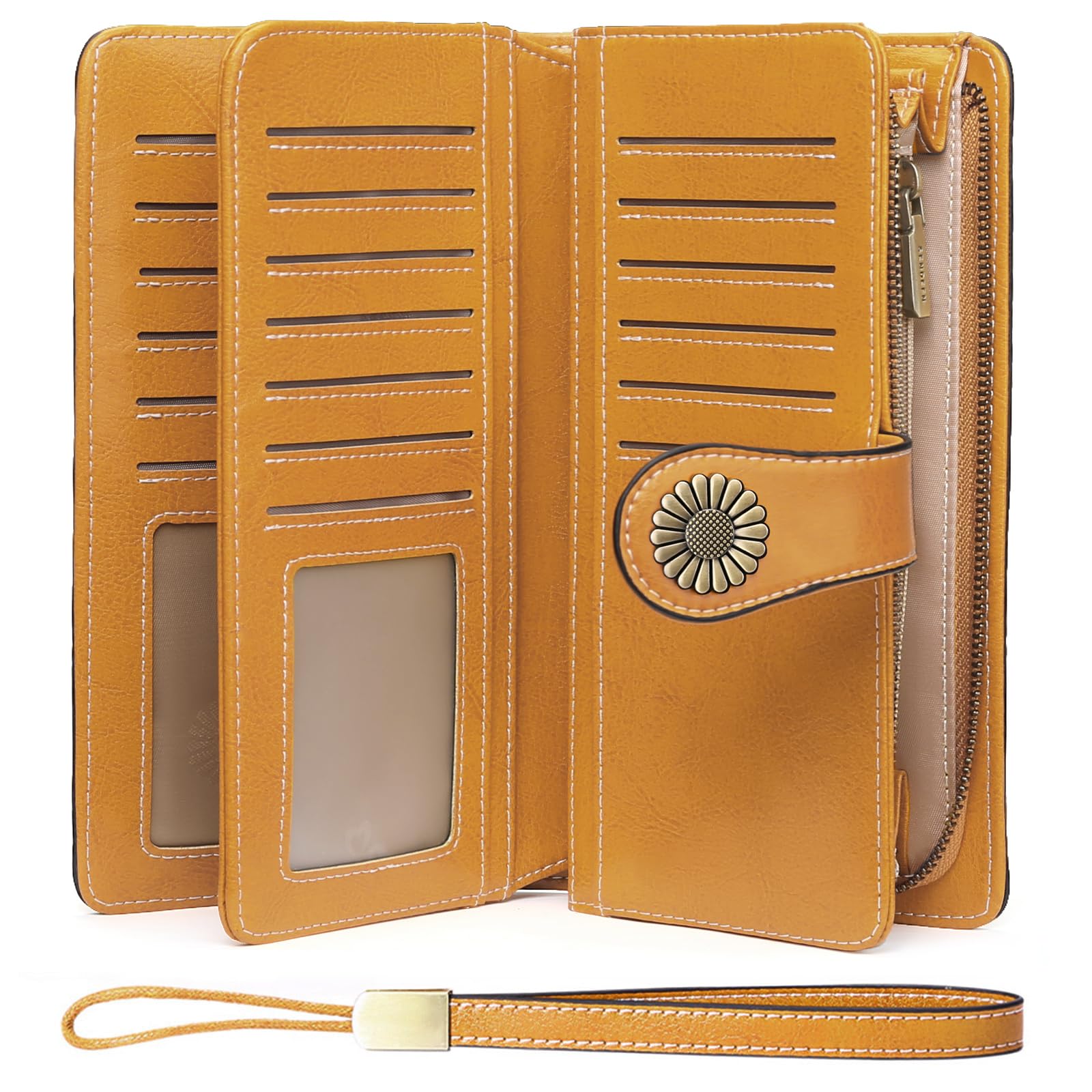 SENDEFN Wallets for Women Leather Credit Card Holder with RFID Blocking Large Capacity Wristlet | with RFID Blocking, Large Capacity, Wristlet, with