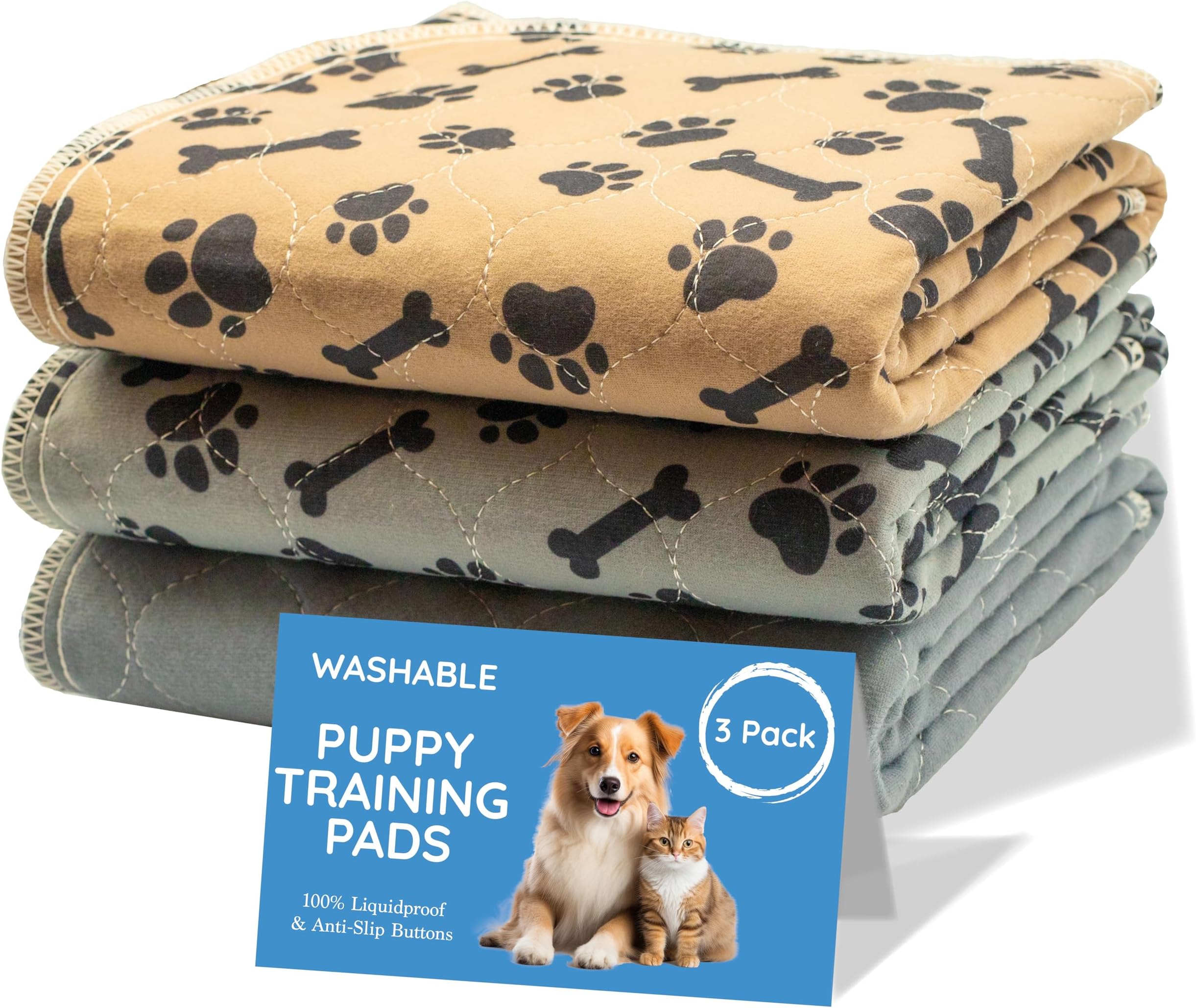 Reusable Dog Pee Pads | 5-Layer Washable Puppy Pads | Super Absorbent Waterproof Pet Mats for Home, Car & Travel | Medium & Large Dogs (3-Pack, 76 × 91 cm)