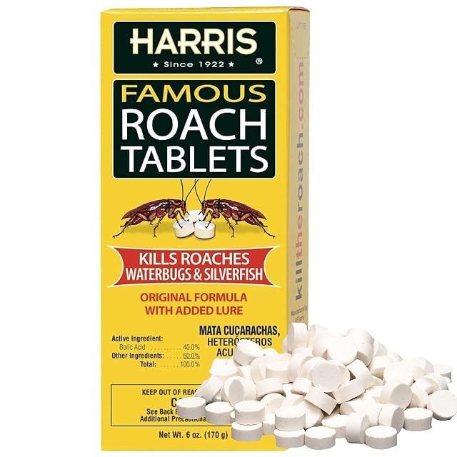 Harris Roach Tablets Boric Acid Roach and Insects Killer with Lure Alternative to Bait Traps 6oz 145 Tablets