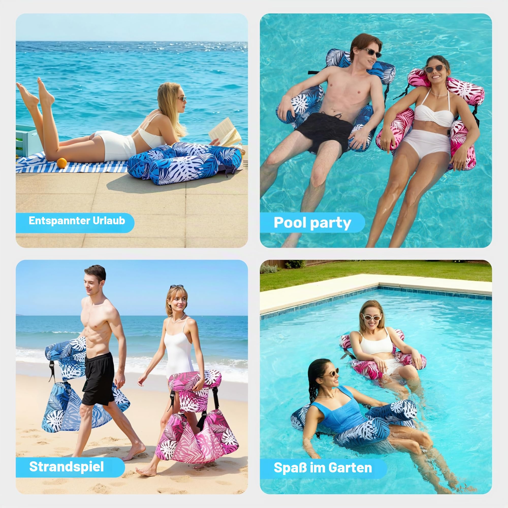 Sloosh Aufblasbare Wasser Pool Luftmatratze für Erwachsene, 2er schwimmende Pool-Flöße, Aufblasbare Pool-Schwimmsitze für Erwachsene, Schwimmstuhl für Partys, Sommer,Wasser, Strand