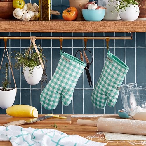 Miniatura 2 de KitchenAid Gingham Oven Mitt 2-Pack Set, Aqua Sky, 7"x13