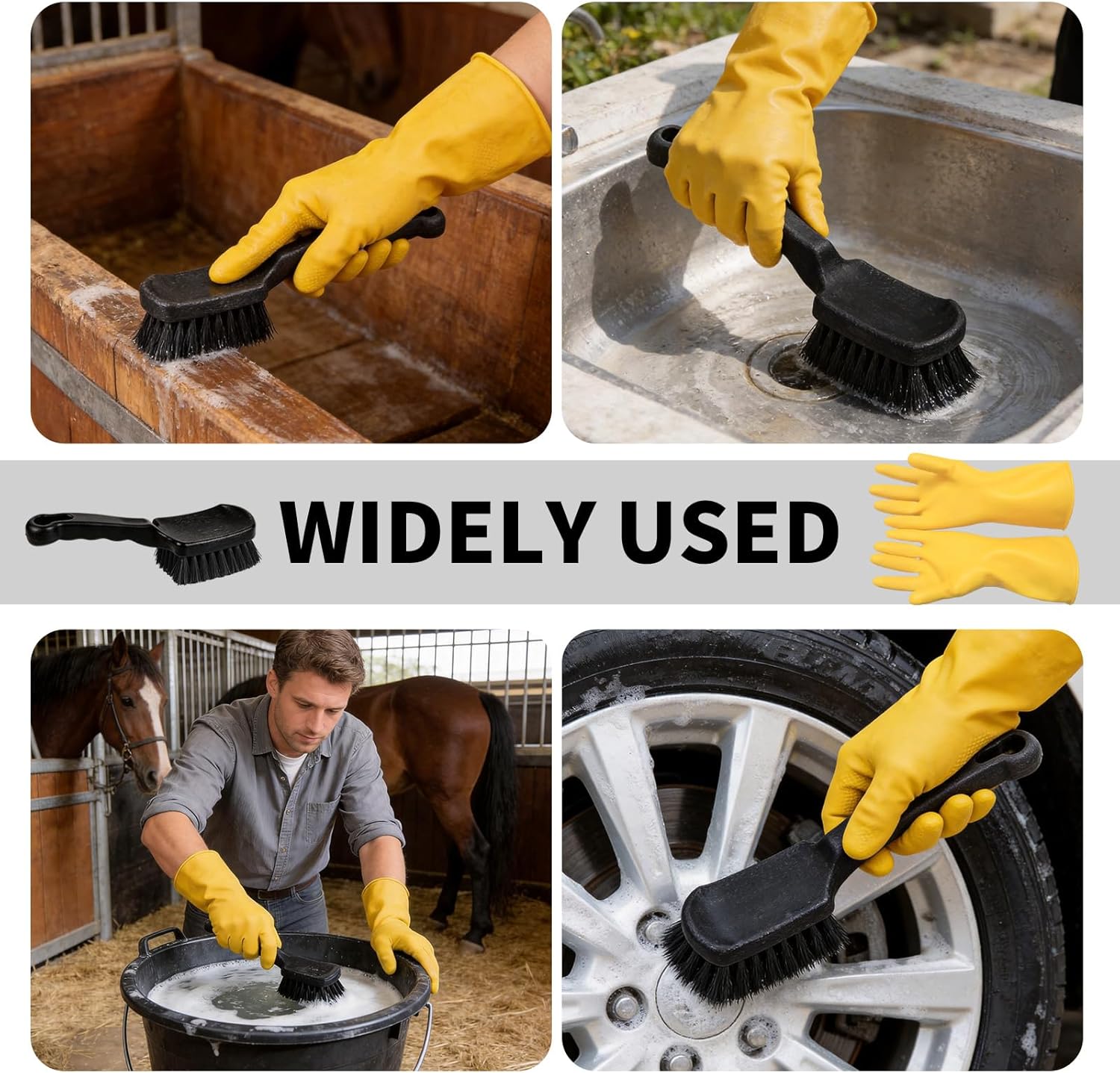 2Pcs Horse Bucket Brush Trough Scrub Water Trough Scrubber with Gloves Durable Plastic Utility Brush Heavy-Duty Non-Slip Handle Cleaning Scrub for Livestock Farm