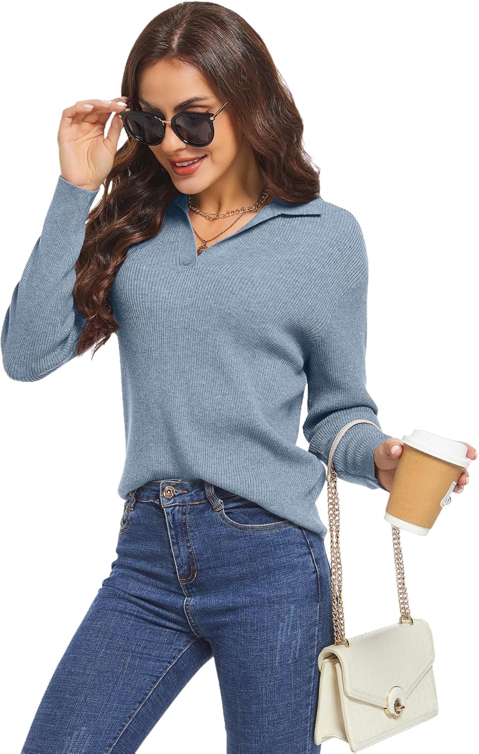 Woolicity Sweaters for Women Long Sleeve Knitted Collared Sweater Polo V Neck Casual Pullover Shirts Jumper Tops - Image 5