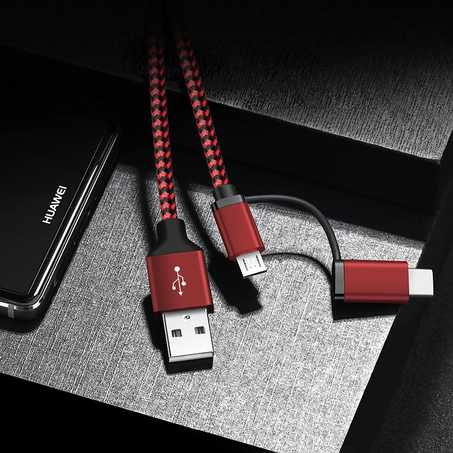 Marchpower Android Charger Multiple USB Charge Cable MFi Certified, 2 in 1 2Pack 5FT Micro and Type C for Xiaomi Samsung Sprint Sony Honor Google Nexus Motorola Lenovo and More, Black & Red