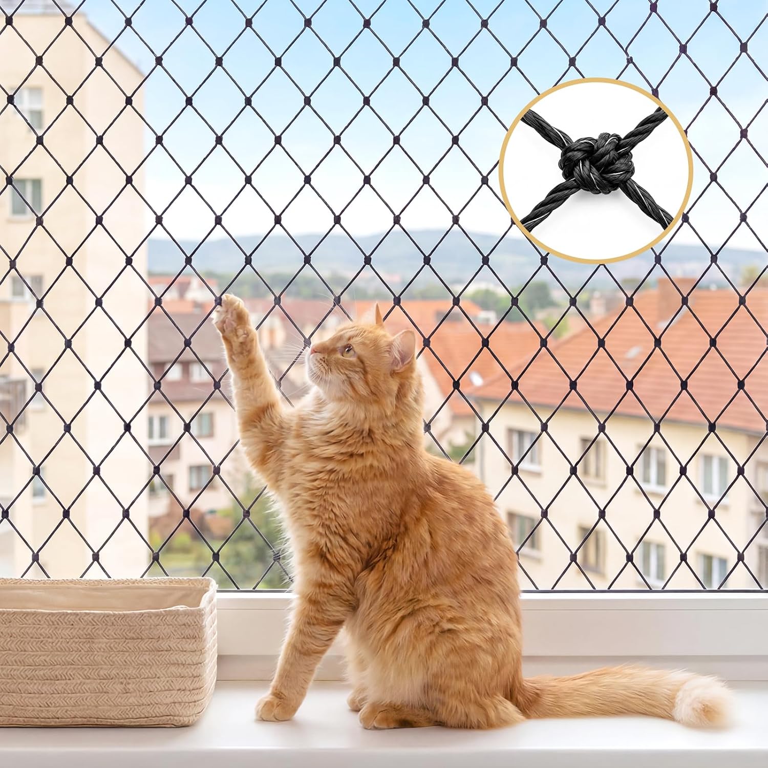 Cat Netting Balcony, 10 x 13 ft Steel Wire Reinforced Mesh for Pets | Anti Fall, Scratch and Bite Resistant, All Weather Protection for Patio, Window, Stair, Railing, Mounting Kit Included