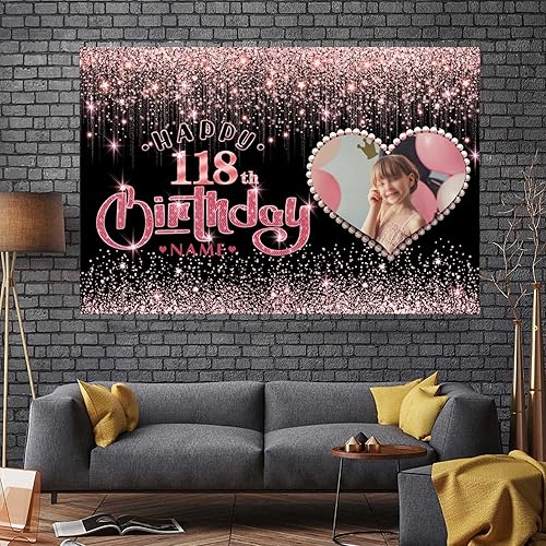 Vista 599 de Cartel personalizable de decoración de feliz cumpleaños número 49 de oro rosa – Personalización de gran tamaño fondo de fotos – Admite fotos