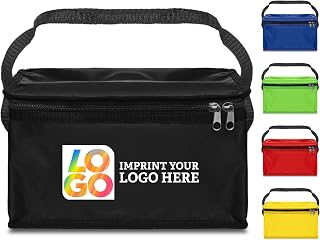USMG Custom Six-Pack Insulated Lunch Cooler Bags – Imprint Your Logo or Design – Reusable Thermal Lunch Tote (Black, Qty 1000)
