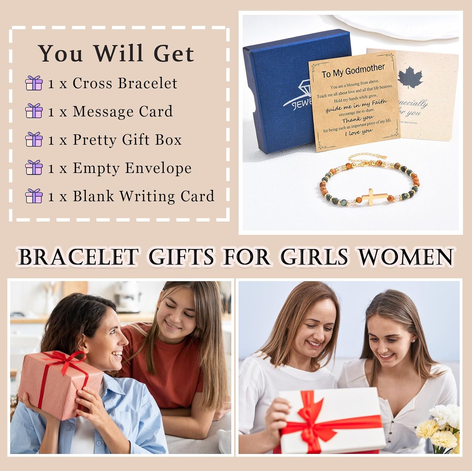 Cross Bracelet for Women, Christian Gifts Adjustable Dainty Cross Bracelet, Christmas Confirmation Baptism Easter Religious Gifts for Daughter Niece Granddaughter Sister Godmother Friend - Image 6