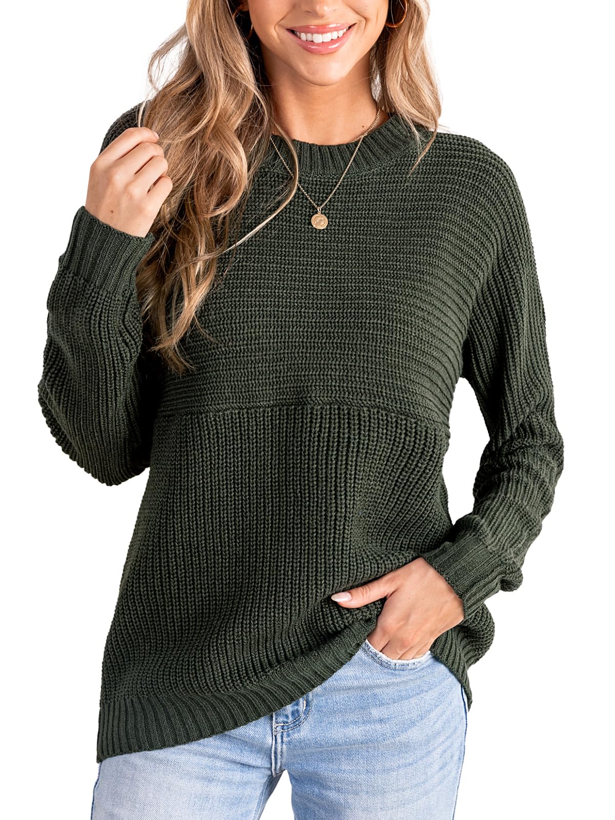 CUPSHE Womens Long Sleeve Knit Sweaters Crewneck Pullover Fall Sweater Casual Jumper Tops