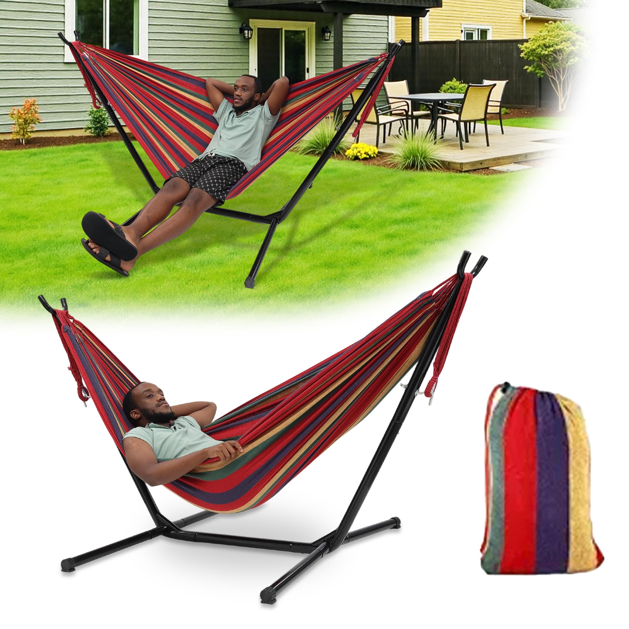 View 1 of **PARTS ONLY** Hammock with Stand for Outside,600lb Weight Capacity Adjustable Height 3-in-1 Portable Hammock for Outdoor&Indoor Camping Backyard Bedroom(Hammock, Stand & Carry Bag)