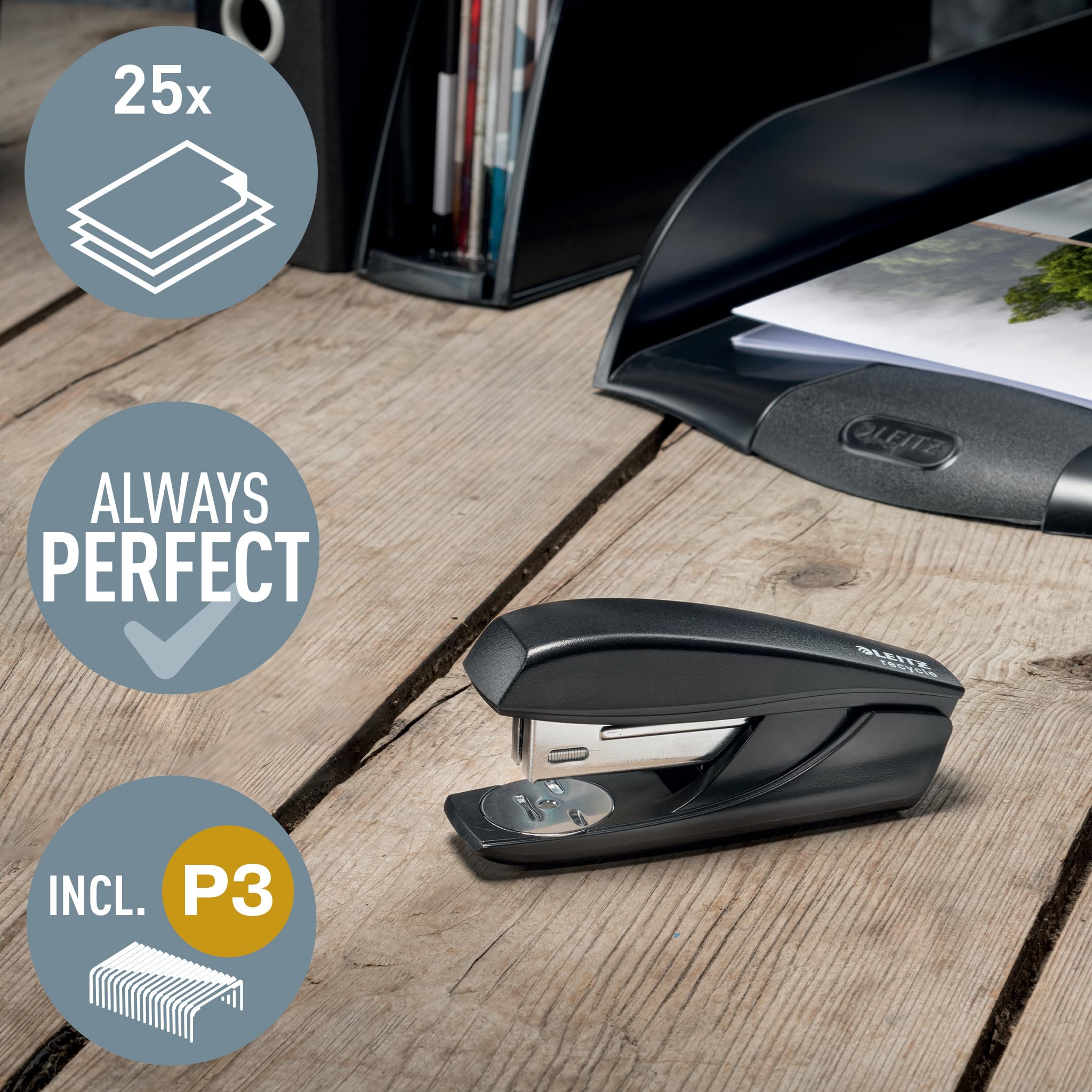 Leitz NeXXt Recycle Small Stapler, 25 Sheets, with Mini Staple Remover, Includes 200 Staples, Steel & Recycled Plastic - Image 2