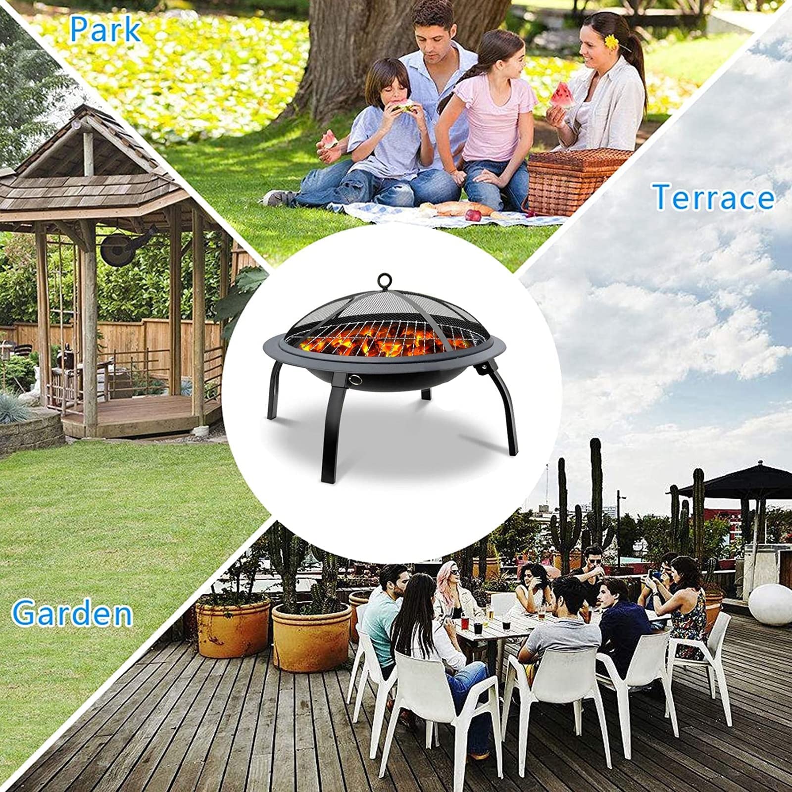 YXSH Trípode para Exterior Plegable con Parrilla De Barbacoa 3 En 1, Calentador De Jardín/Patio/Barbacoa/Pozo De Hielo con Cubierta Impermeable