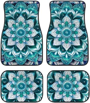 Teal Boho Mandala Car Floor Mats for Women,4 Pack,Heavy Duty Non-Slip Auto Floor Mats All Weather Protection Suitable for Most Vehicles Cars SUVs Trucks