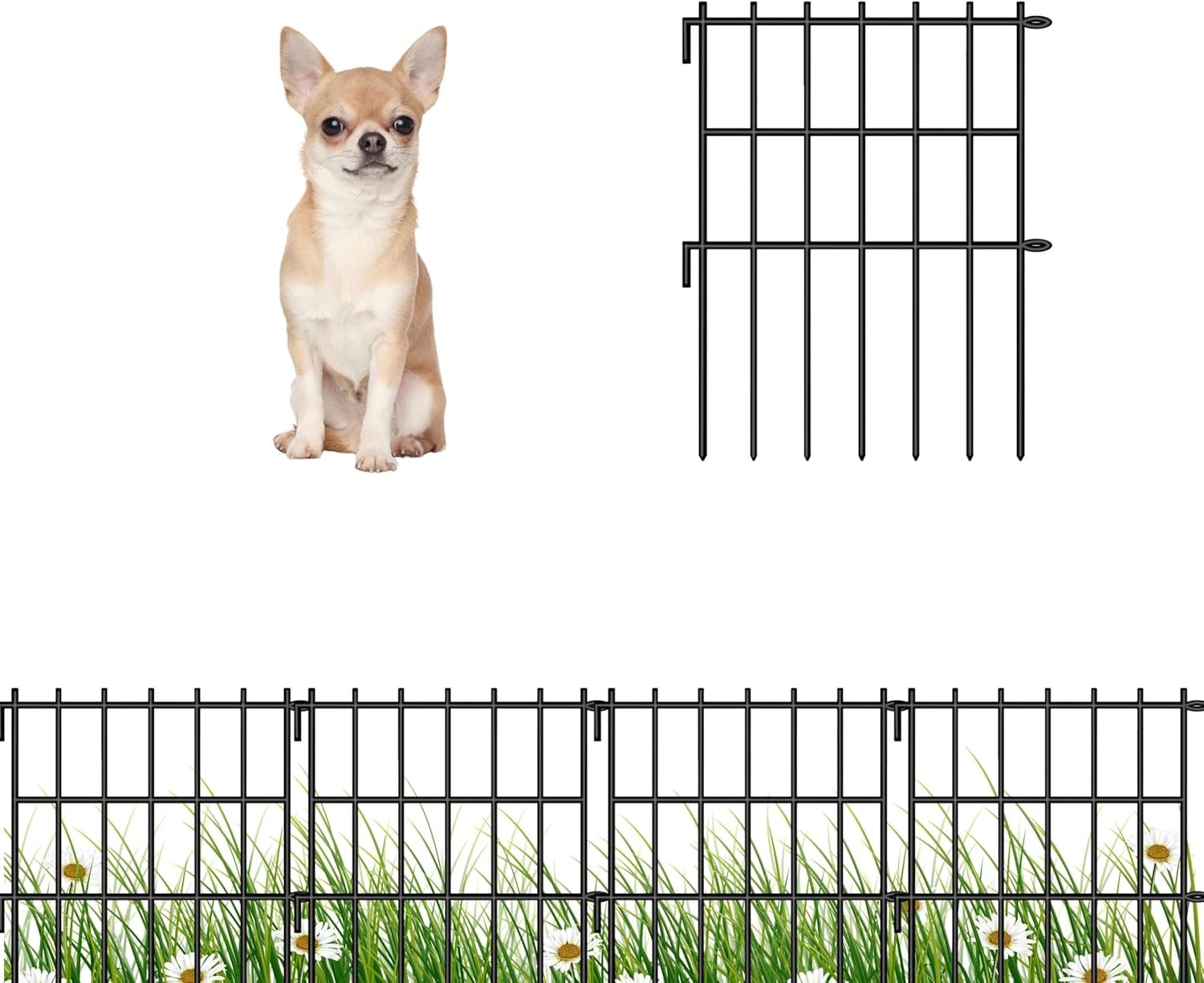 ShopLaLa Decorative Garden Fence (10 Panels) 12in(L) x 16.5in(H) Rustproof Metal Wire Fencing Animal Barrier for Dogs, Flower Bed Edging for Landscape Patio Outdoor Decor, Black Fences Yard Border