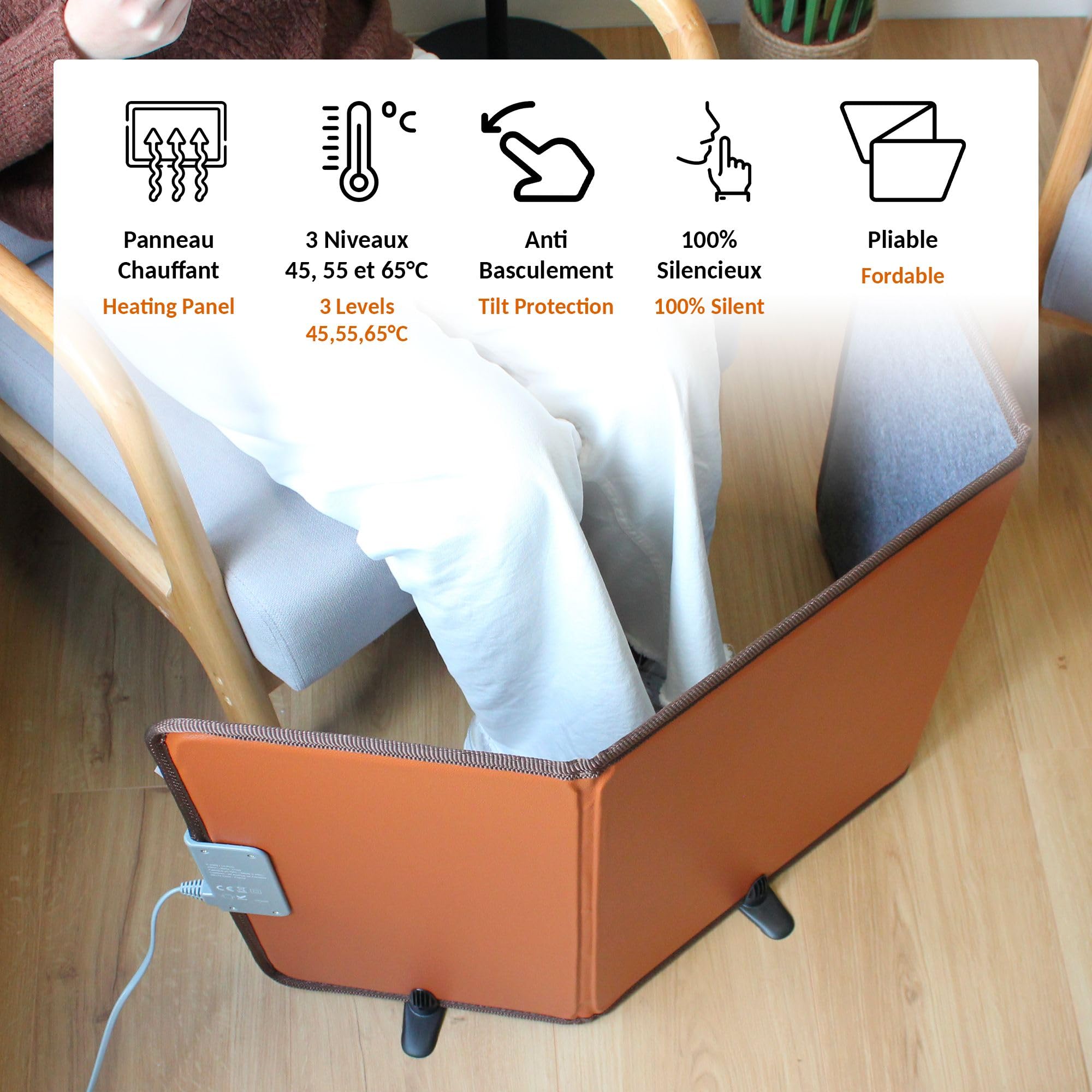 FISHTEC - Heizpanel, 3 Seiten, zusammenklappbar, drei Stufen, 45 55 65 °C, mit Fernbedienung, Timer – Fußheizung, Heizung, Dappoint, Büro, Wohnzimmer, Schlafzimmer