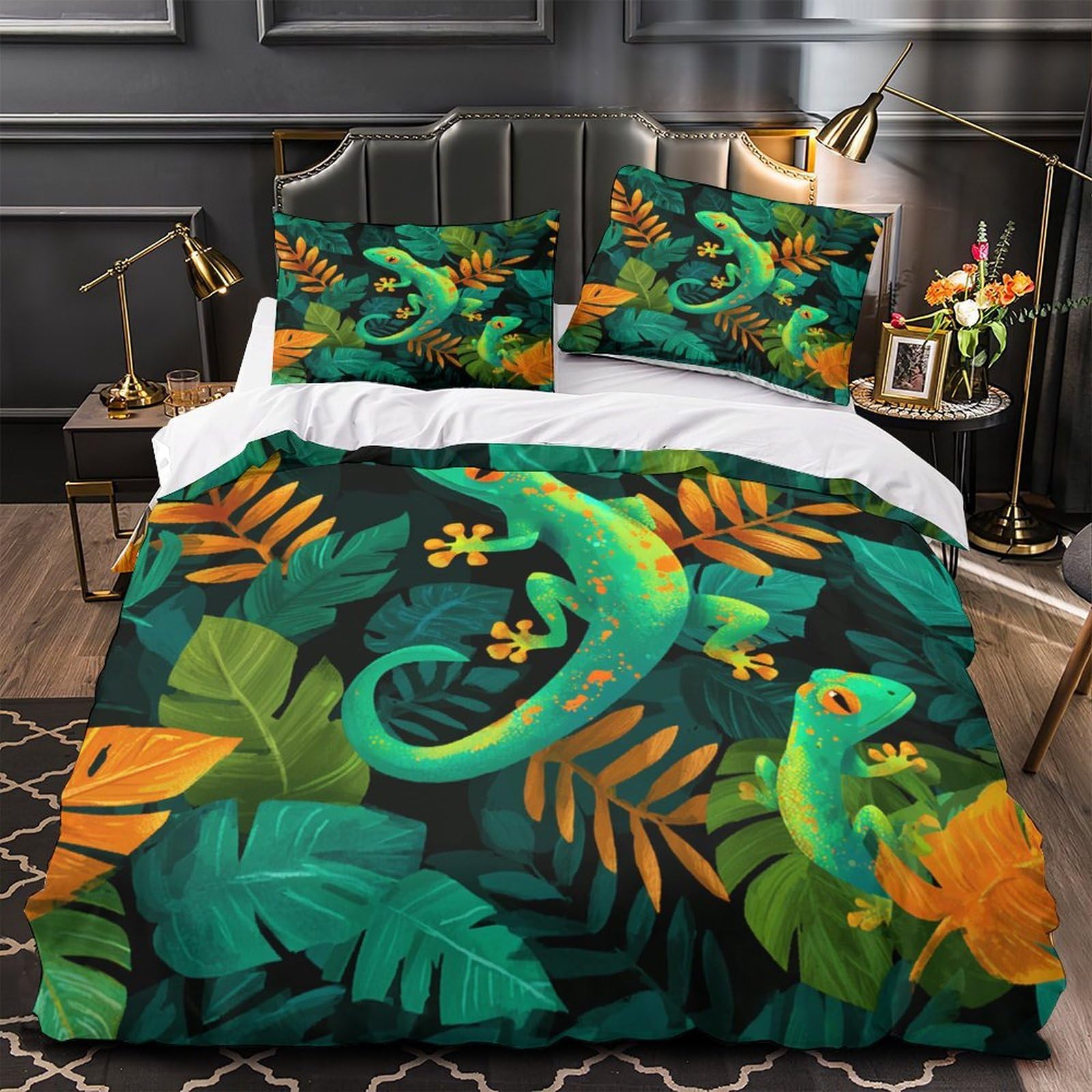 Housse de couette gecko vert 3D 200x200 cm : finis les lits défaits et les couleurs délavées
