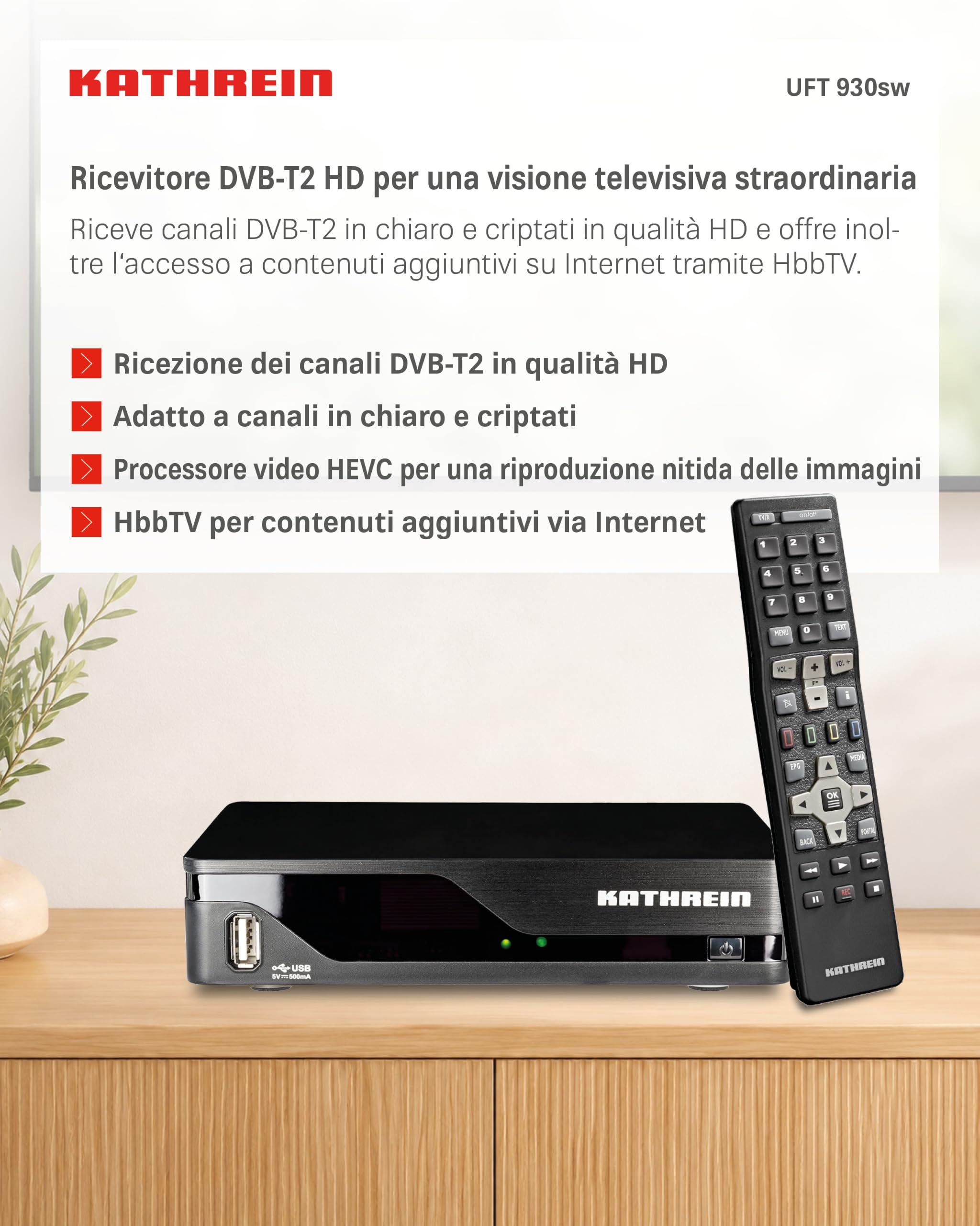 Kathrein 20210241 UFT 930sw - Ricevitore DVB-T2, colore: Nero