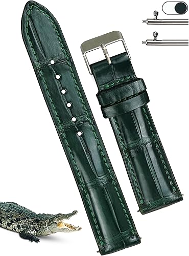 Correa de reloj de cocodrilo, hecha a mano por vietnamitas 18 mm 19 mm 20 mm 21 mm 22 mm 24 mm., No Metal, CROC Verde #8