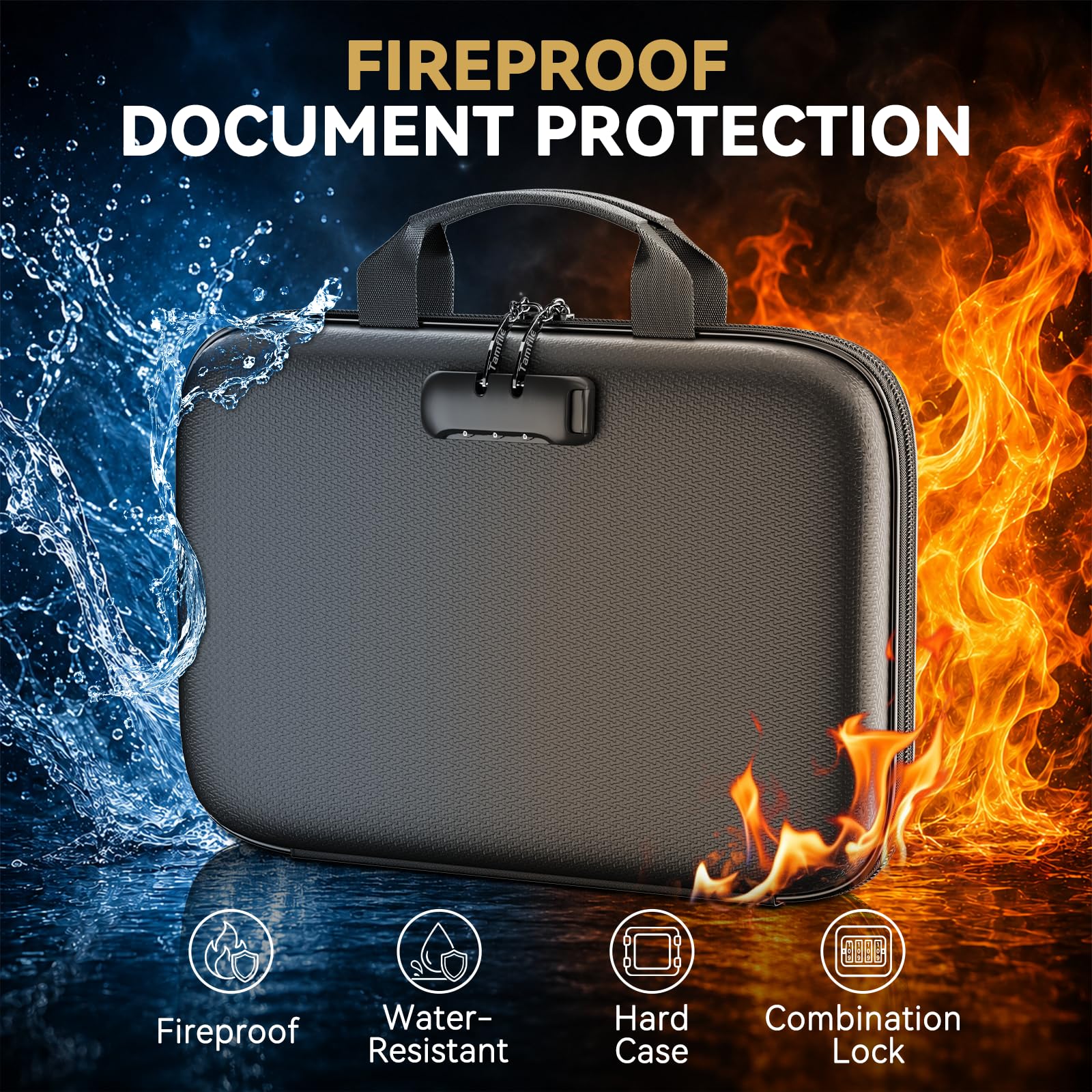 Tamfile Organizer ignifugo con raccoglitore ad anelli a D e 100 protezioni | Custodia rigida per documenti importante, con cerniera e serratura, protezione sicura per casa e ufficio, per formato lettera