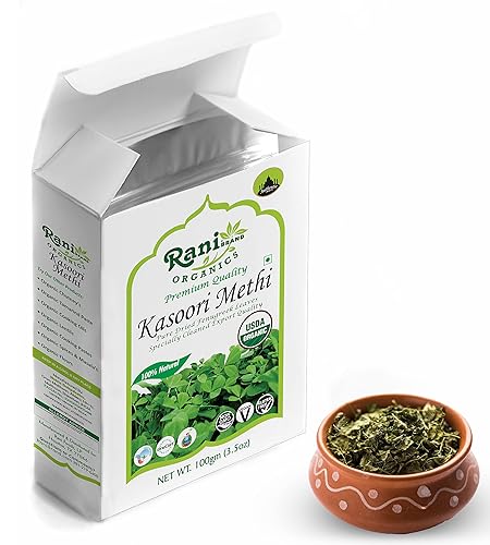 Miniatura 7 de Rani Hojas de fenogreco orgánicas secas (Kasoori Methi) 3.5 oz (100 g)  Todo natural  Vegano  Apto para gluten  Sin OMG  Kosher  Origen indio