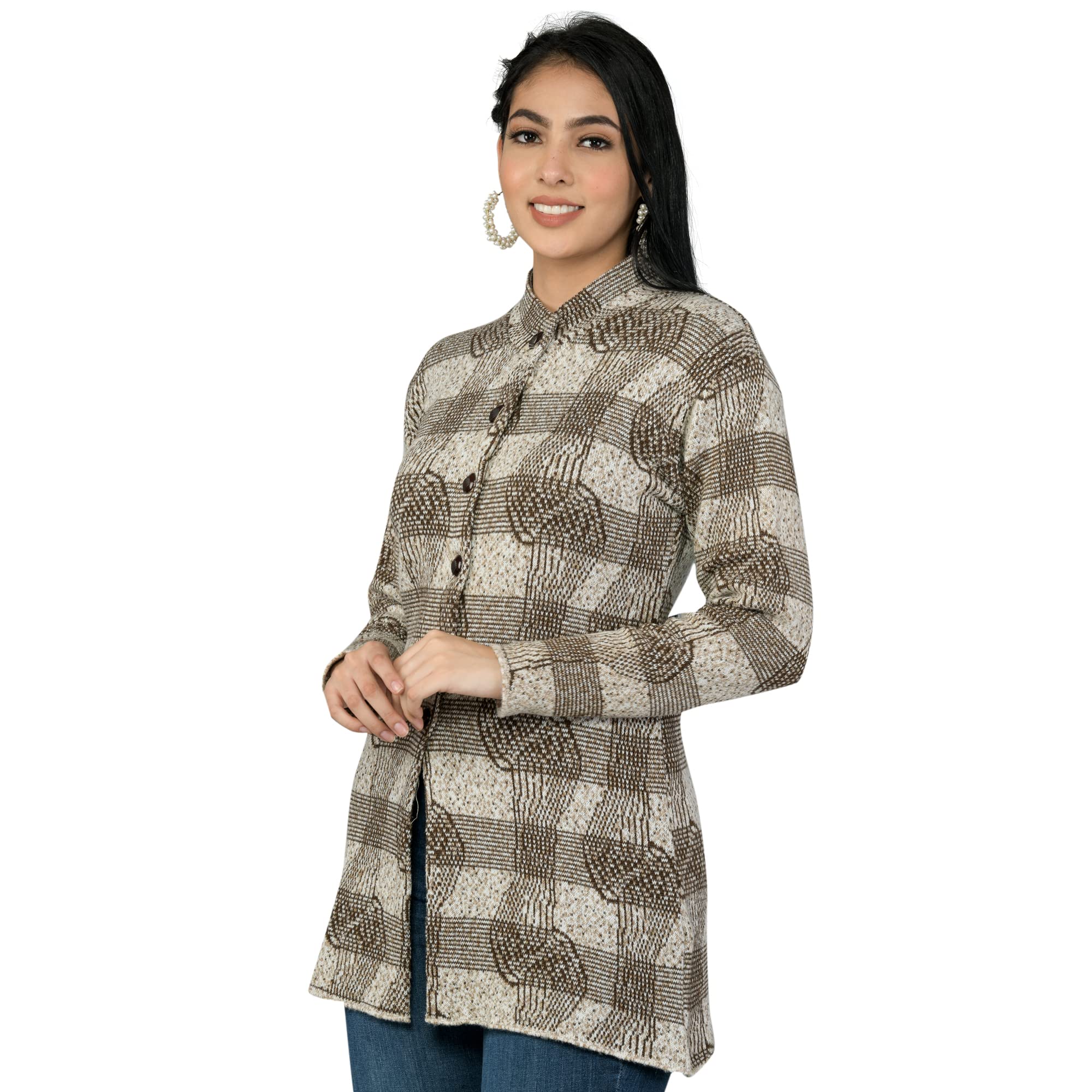 lady willington Women Woolen Long Coat Warm Fabric Cardigan Winter Wear Pure Wool Thick Sweater for Women 100% Rainbow Wool Free Size Cotty Fully Warm Cardigans with Side Pockets (3XL, Coffee)-picture-39