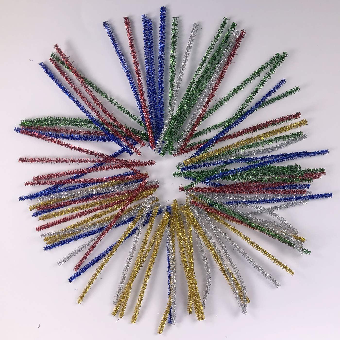 Glitter Pipe Cleaners 100 pack Craft Stems Short Tinsel Pipecleaners