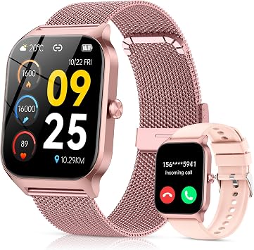 CASCHO Smart Watch for Women (2 Bands), Bluetooth Call Smartwatch with AI Voice,1.85 HD Fitness Watch,Heart Rate/SpO2/Steps/Sleep Monitor,120+ Sports Modes,Smart Watches for Android iOS-Rose Gold