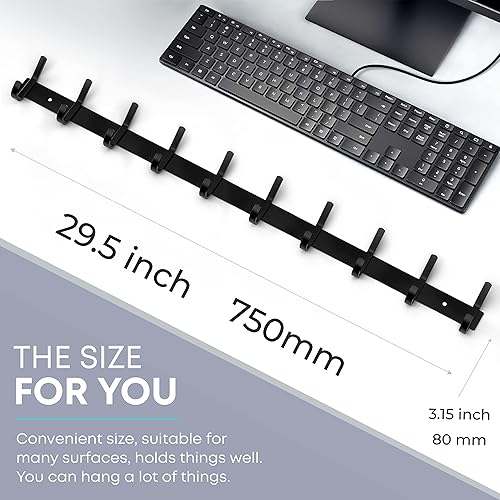Miniatura 2 de Perchero de pared negro mate con 10 ganchos dobles para colgar, ganchos rústicos de acero inoxidable SUS304 de 30 pulgadas, para sombrero, ropa,