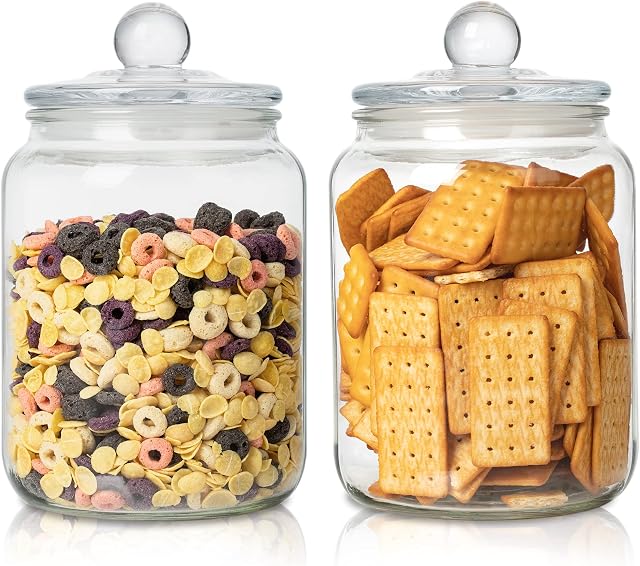 Joeyan 2L Glass Storage Jars with Lids - Large Airtight Glass Pasta Canisters Set of 2 - Food Storage Containers for Spaghetti, Spice, Cereal, Cookie, Flour, Nuts