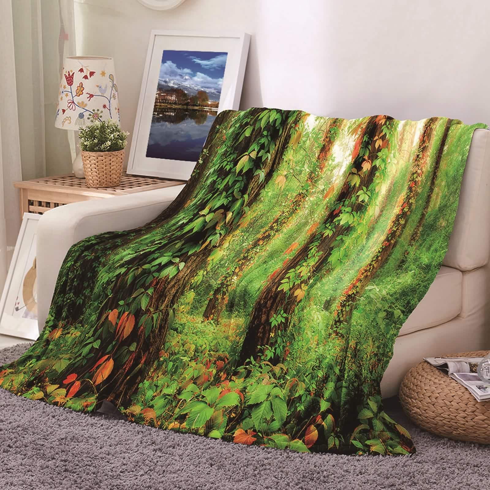 Couverture Polaire en Flannel KnSam Plaid Vert Orange 80x120cm pour Canapé
