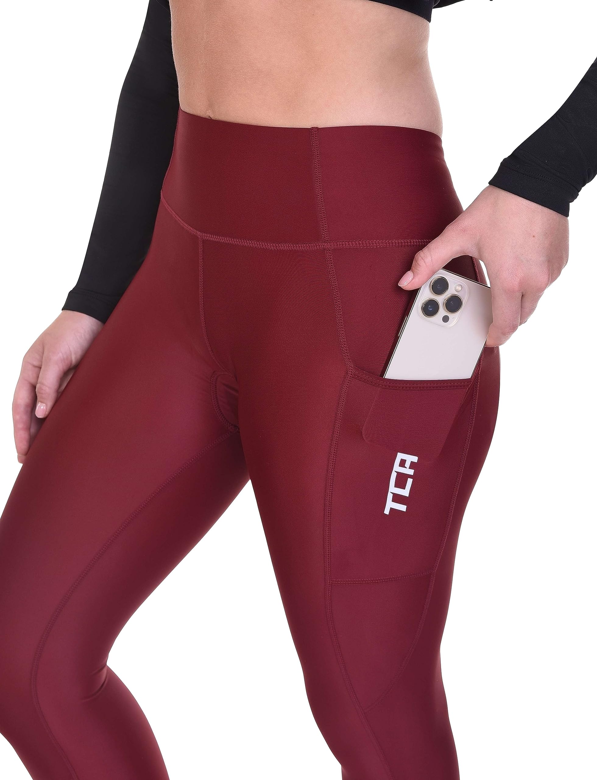 TCA Collant de Cyclisme 3/4 Rembourré pour Femmes, Short de Vélo à Taille Haute Respirant avec Poches, Anti-Dérapant et Séchage Rapide