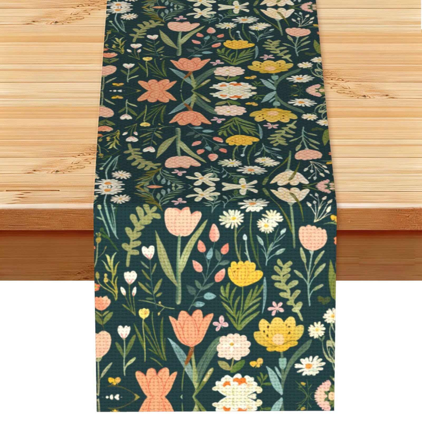 Charming Green Garden Printed Table Runner 13 x 72, Wrinkle Resistant Decor for Dining Table Coffee Table Fireplace