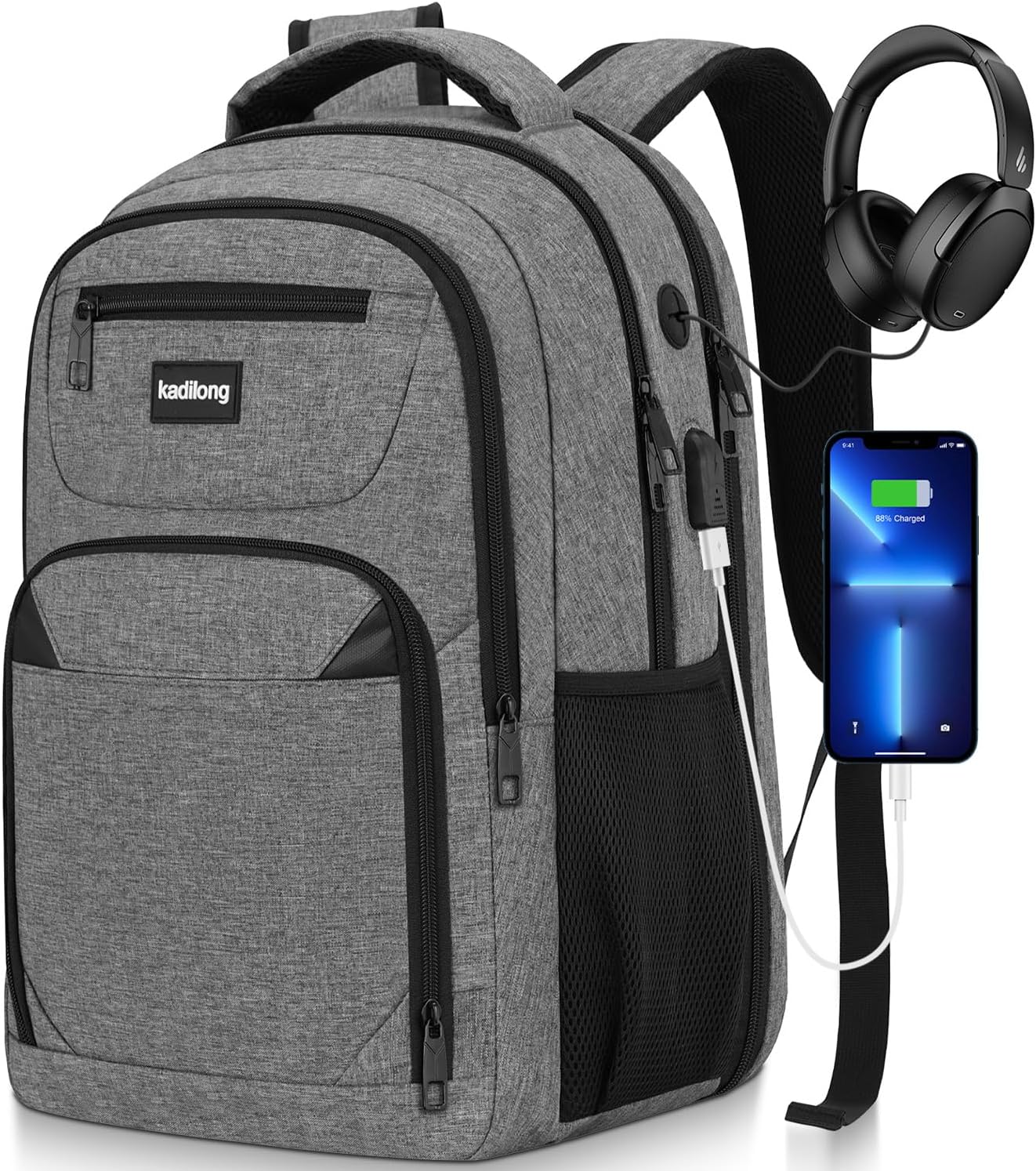 Laptop Backpack for Women & Men,Business Anti Theft Slim Computer Bag with USB Charging Port,Water Resistant College Computer Bag for Teens Boys Fits 17.3 Inch Laptop and Notebook, Blue