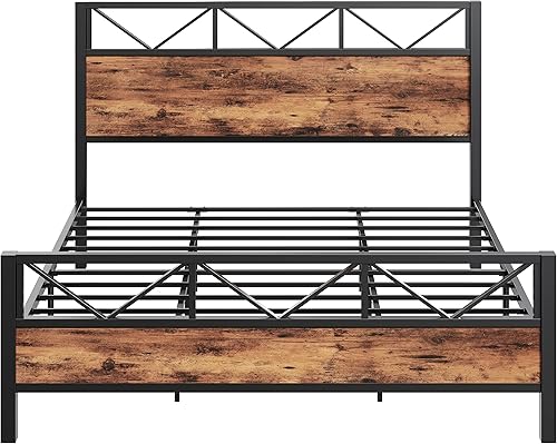 Miniatura 9 de LIKIMIO Marco de cama King cabecero industrial alto de 512 pulgadas marco de cama de plataforma King con soporte de metal fuerte sólido y estable