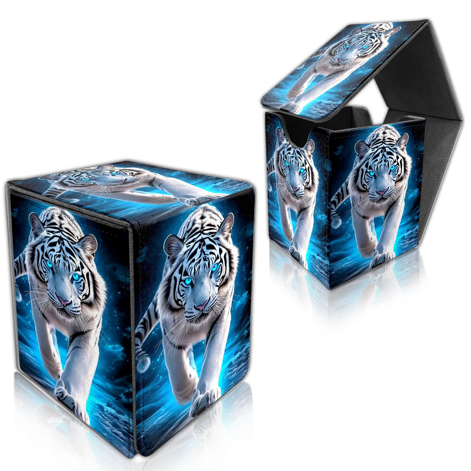 DISUOFEART for MTG Deck Box, Trading Card Storage Case Holds 100+ Sleeved Cards, White Tiger with Blue Eyes Magnetic Closure Durable Deck Holder for Magic The Gathering, TCG & Commander