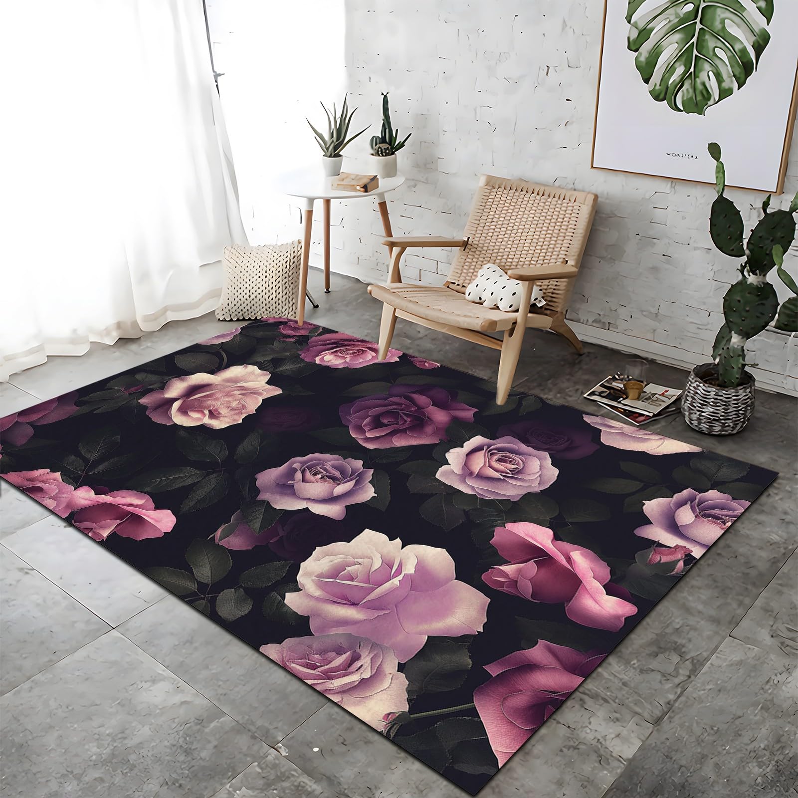 Tapis chambre lavable en machine violet antidérapant et sans perte de poils