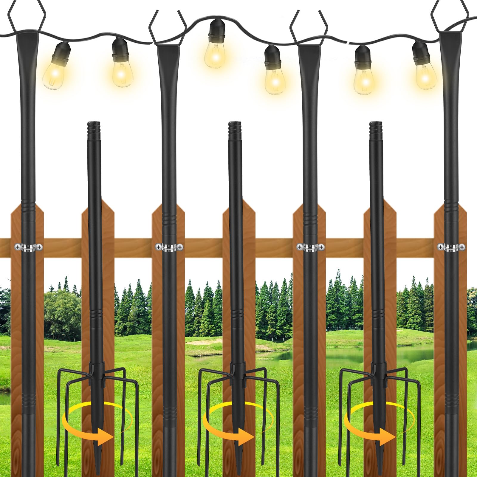 4 ganci per pastore da giardino, 300 cm, per casetta degli uccelli, da giardino, in metallo, nero, decorazione da giardino, per esterni (metallo nero)