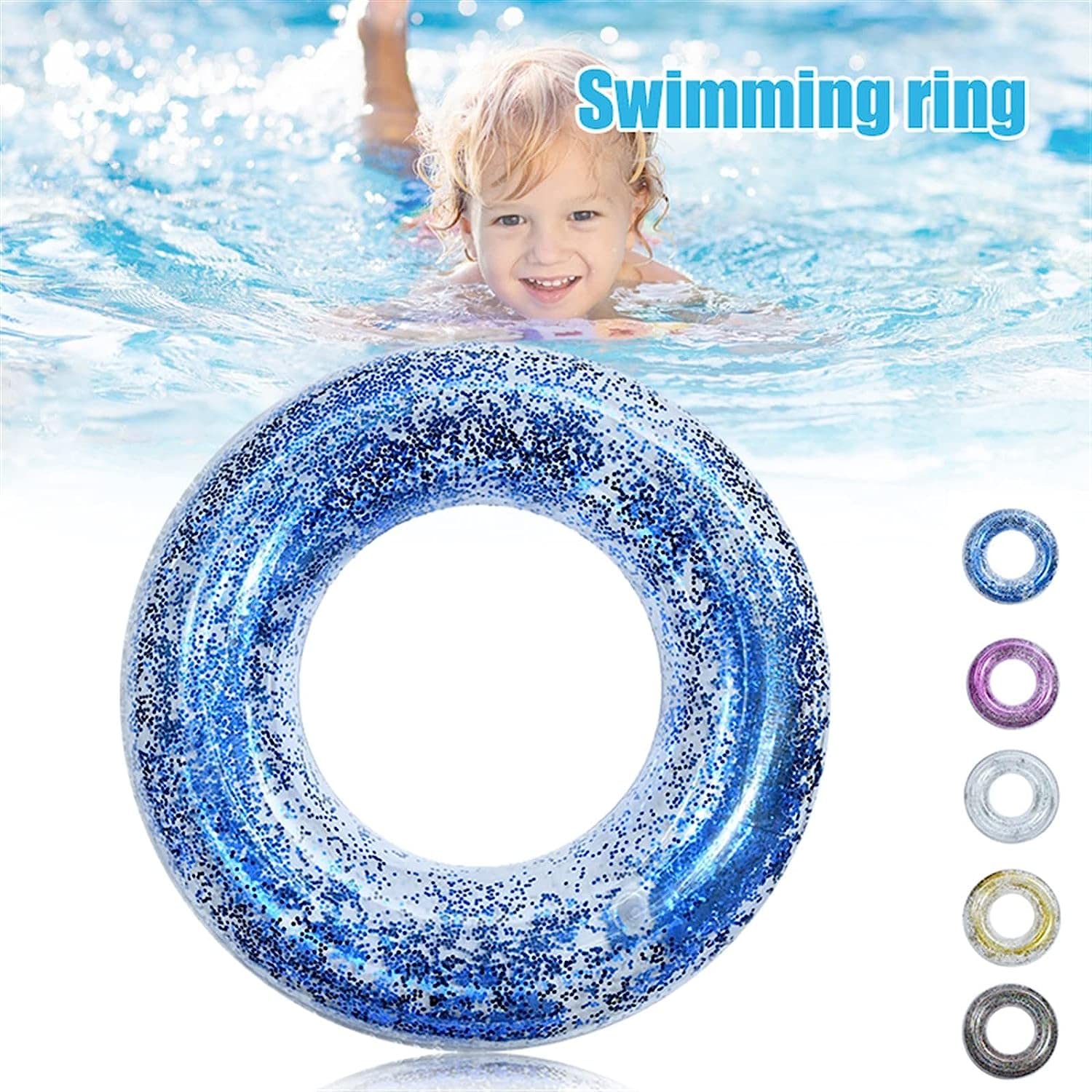 BESPORTBLE Anillo De Natación Transparente Con Brillos – Flotador Inflable De PVC Para Niños De 5 A 9 Años, Seguro Y Divertido
