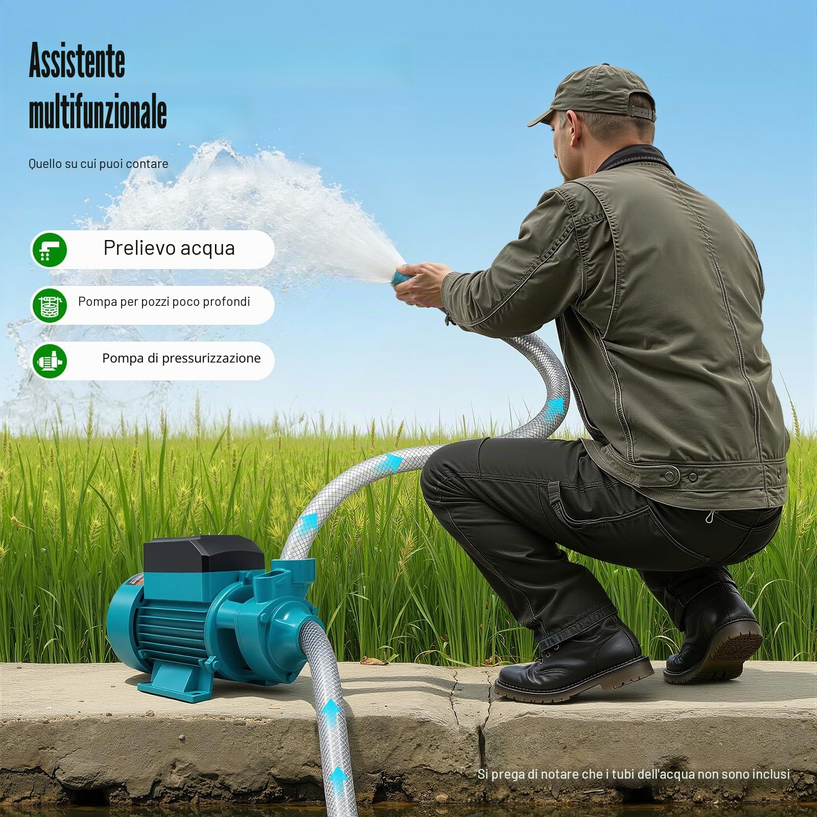 Pompa da Giardino 370W 220V, Pompa ad Alta Pressione Silenziosa 2000 l/h, 38 m di Altezza di Sollevamento Pompa per Acqua Domestica Pompa di Irrigazione Pompa Elettrica