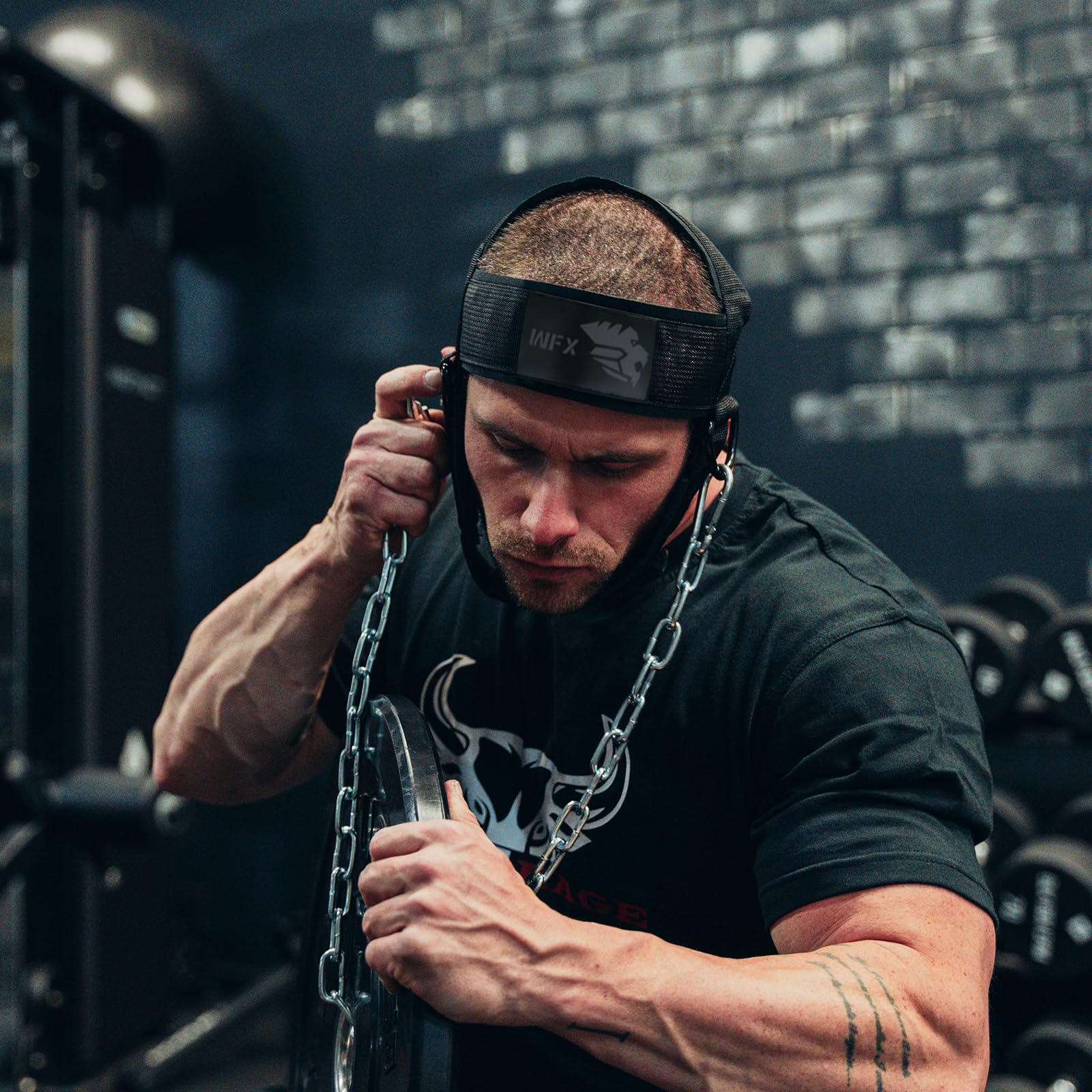 WFX Imbracatura per la testa Collo Immersione Heavy Duty Lunga Catena in Acciaio Regolabile Fitness Collo Harness Sollevamento Pesi Cinghia Imbottita In Neoprene Allenamento Resistenza Allenamento