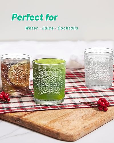 Miniatura 4 de Juego de vasos vintage para beber – Vasos de vidrio transparente Highball – Cristalería retro en relieve para agua, cócteles, jugo, leche – Vidrio