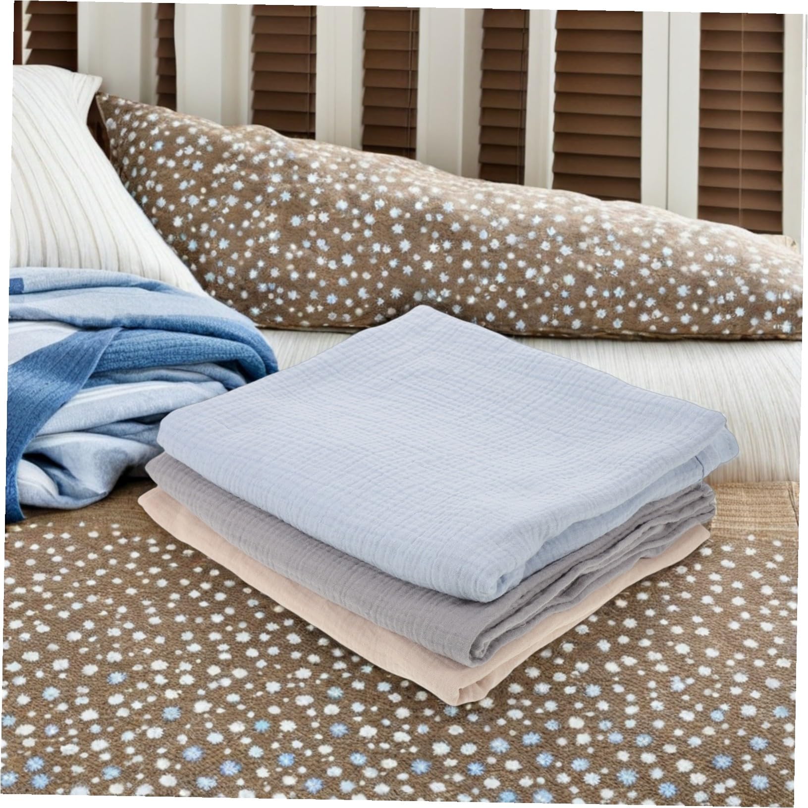 Mikinona 3 Pezzi Coperta Mussola per Ragazzo Ragazza Morbida e Traspirante Avvolgente per Nanna e Bagnetto di Swaddle per Ragazzo Ragazza Copertine Nursery Delicate per Sensibile