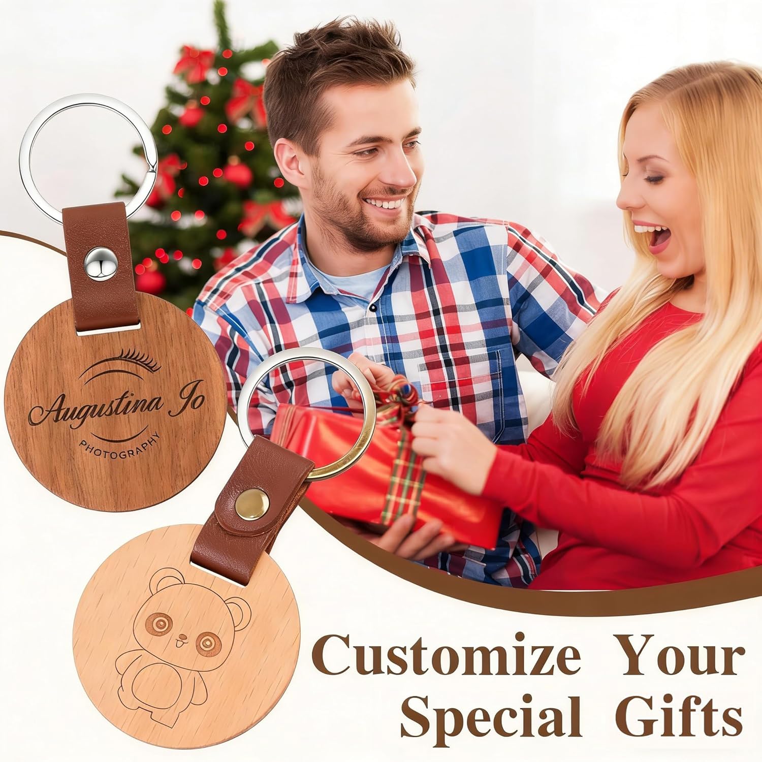Personalized Keychains Bulk, Custom Wooden Key Chain, Engraved Your LOGO & Text for Family/School/Company Events