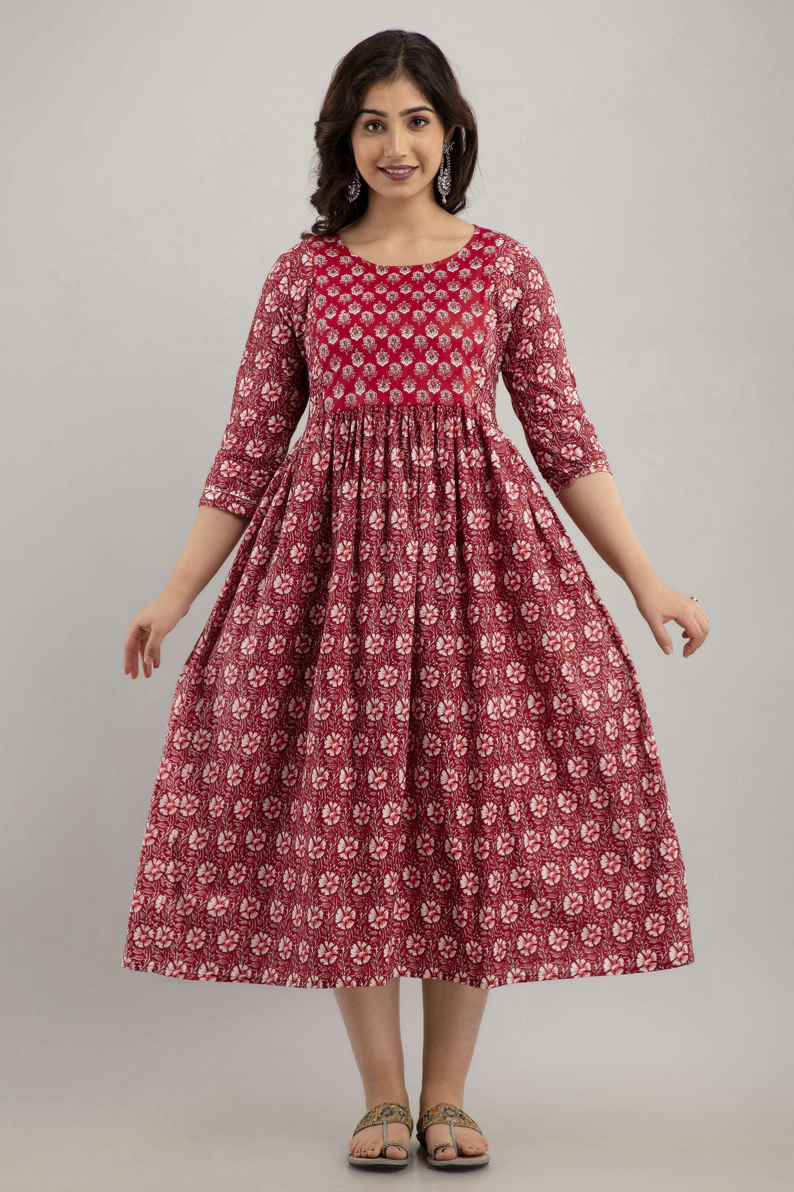 Abito premaman da donna Kurti per gravidanza con abito da allattamento con motivo floreale