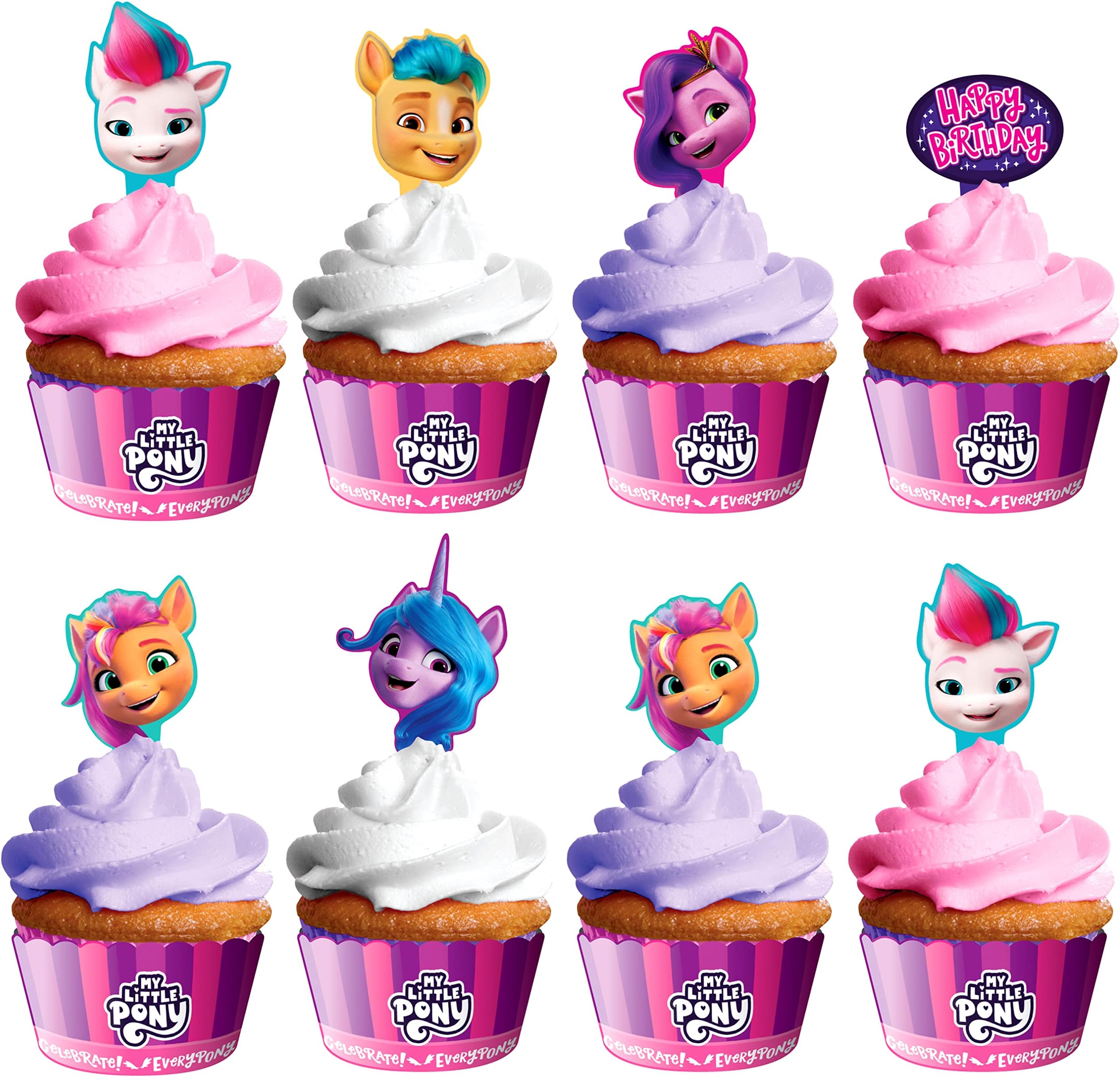 Treasures Gifted My Little Pony Cupcake Toppers & Wrappers - 24ct - My Little Pony Cupcake Kit - Birthday Party Supplies