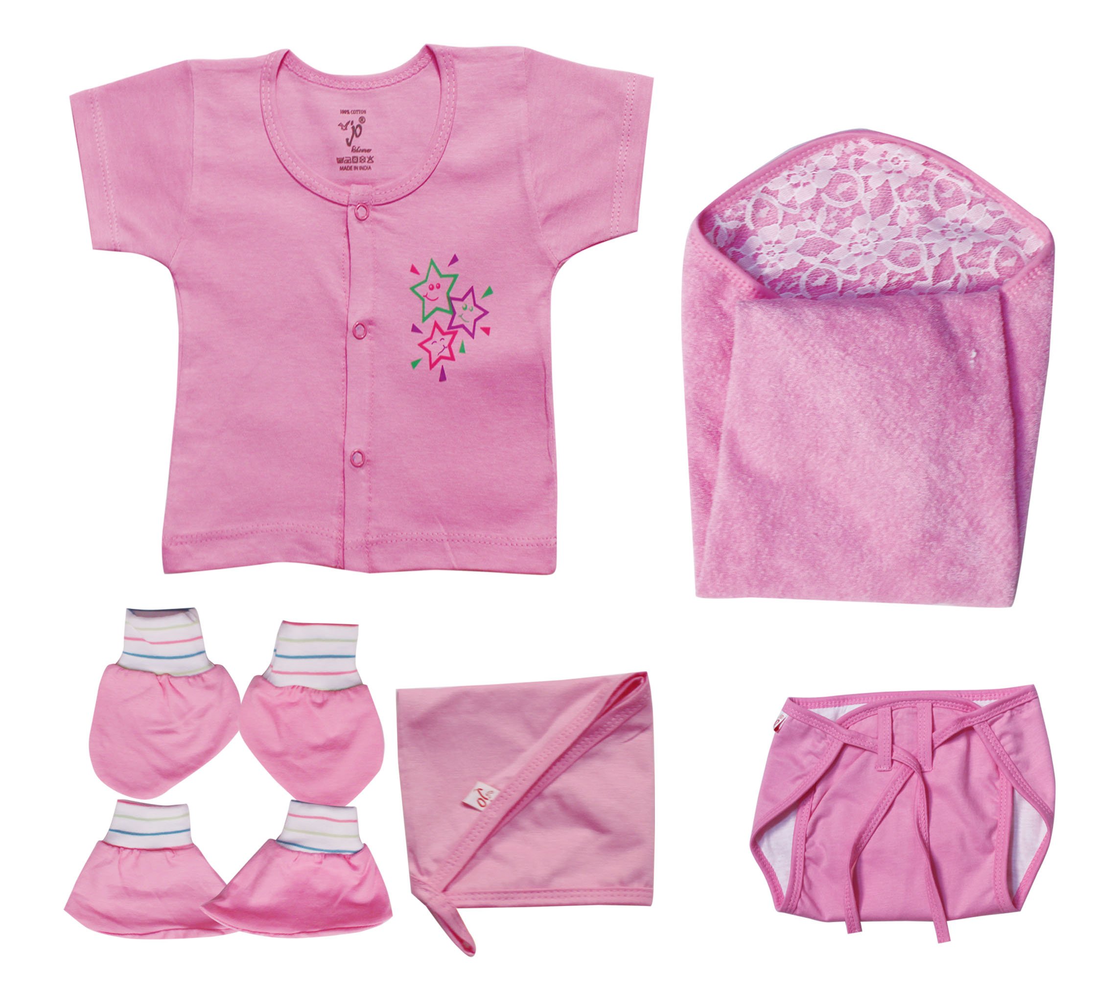 Jo Kids Wear Unisex Regular Fit Clothing Set (2001_Pink_New Born)