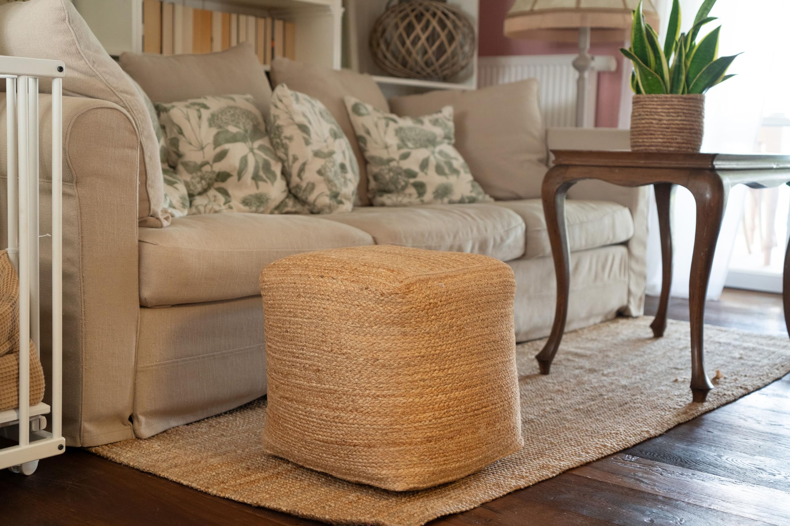 Decorasian Pouf Sgabello – Poggiapiedi BZW. Poggiapiedi intrecciato in iuta – Pouf in stile boho – cubo