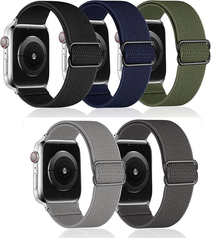 5 Pack G.P Stretchy Nylon Solo Loop Bands Compatible with Apple Watch