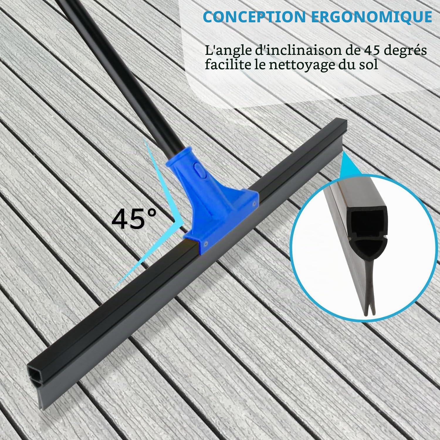 Raclette de sol pour le nettoyage du béton et du carrelage, 60 cm, grande raclette d'extérieur robuste pour terrasse, terrasse, salle de bain, verre, fenêtre, marbre