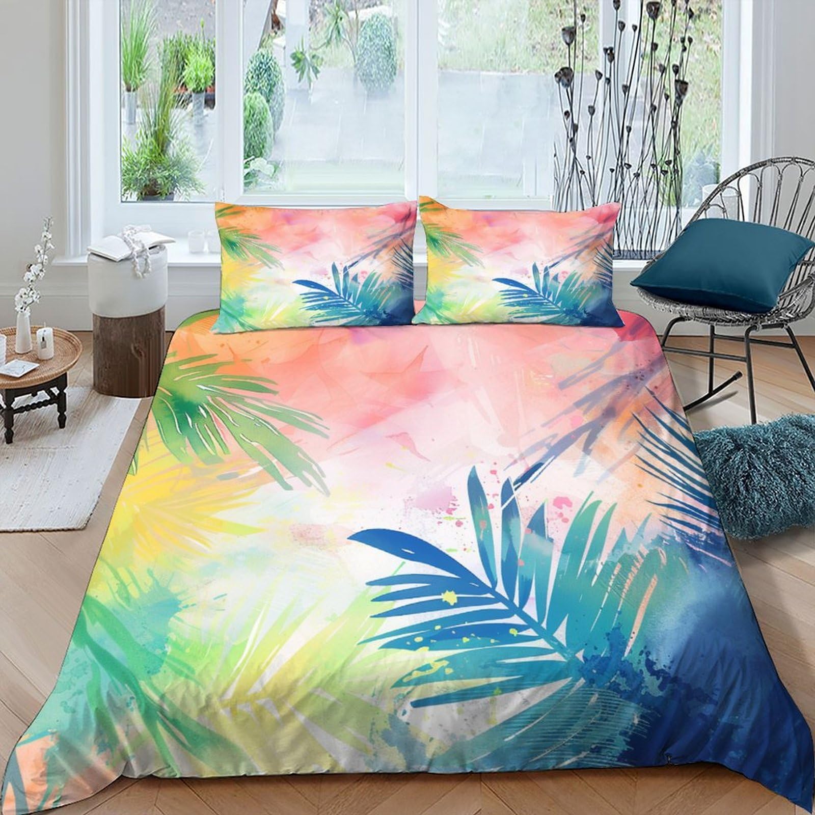 Parure de lit tropicale microfibres 220x240 cm avec housse et taies